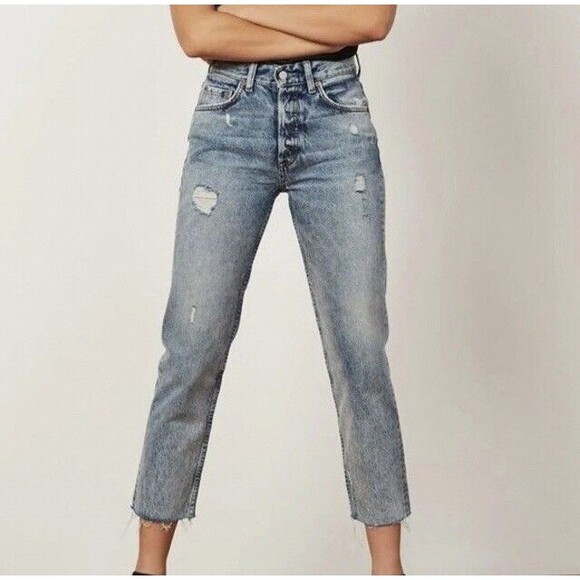 BOYISH The Tommy Jeans Womens 26 Blue Stonewash Stretch Button Fly High Waist - Picture 2 of 15